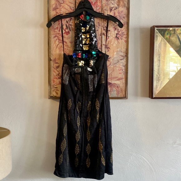 VINTAGE 70S 80S DRESS SEQUIN MINI DRESS HIGH NECK GEOMETRIC SHAPES SMALL - Picture 12 of 16